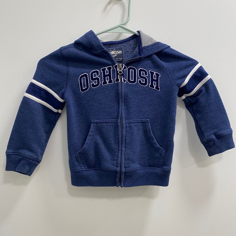 OshKosh B'gosh Hoodie Toddler 3T Blue Full Zip Logo Varsity Stripe Fleece Jacket